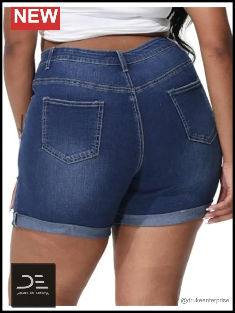 Plus Size High Waisted Jean Shorts Fold Hem Distressed Stretchy Denim